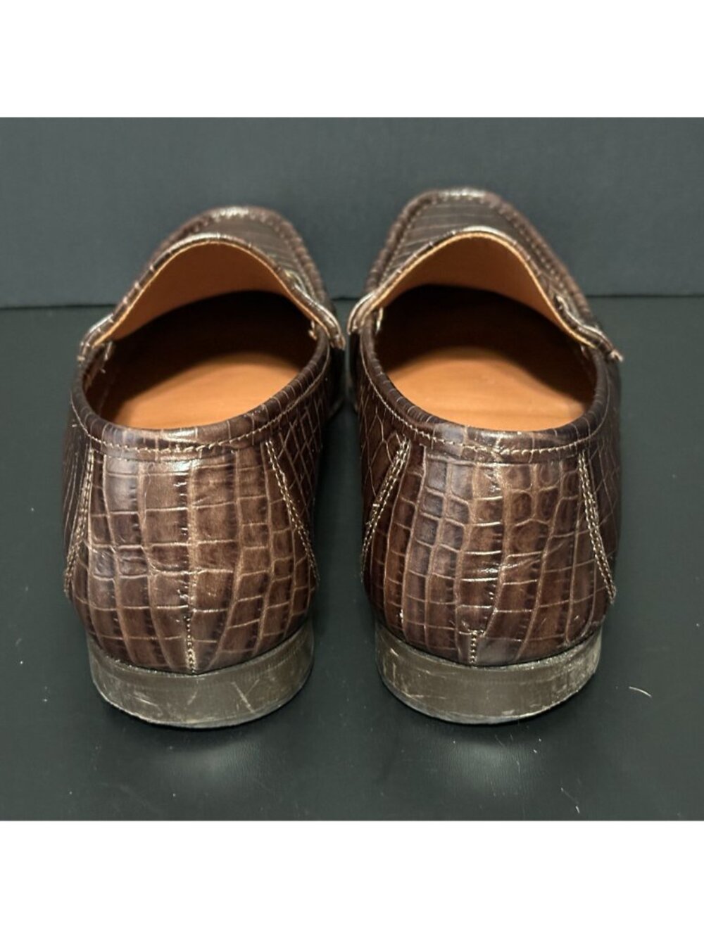 ALLEN EDMONDS Verona II Italian Loafer Crocodile Embossed Leather Brown Size 13D - Picture 9 of 15